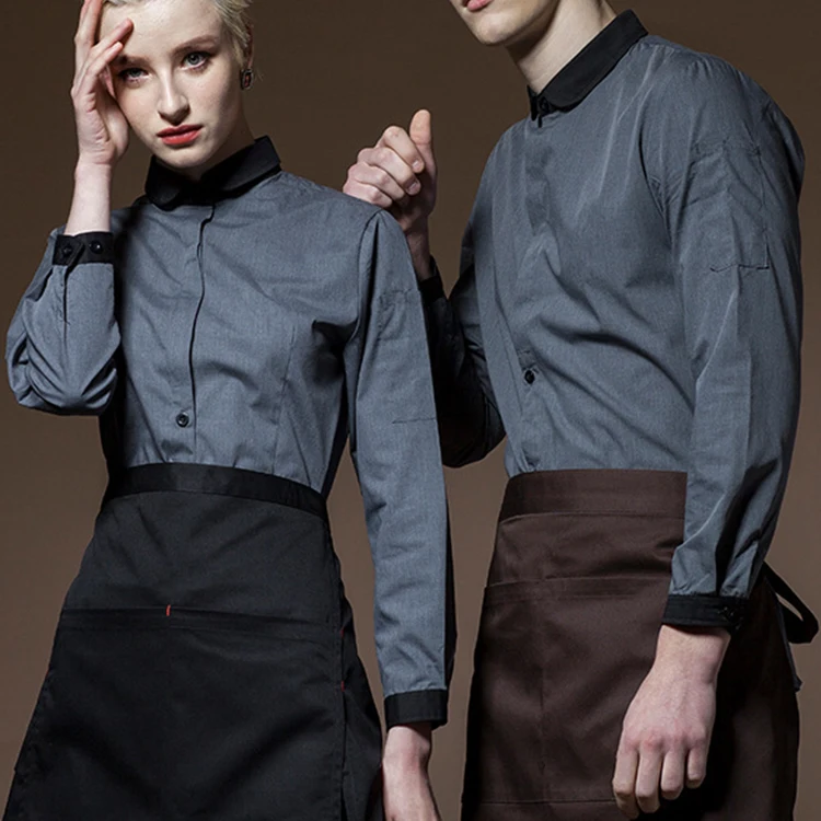 Униформа официанта с длинным рукавом для мужчин и женщин, для кафе, ресторана, бара, для кейтеринга