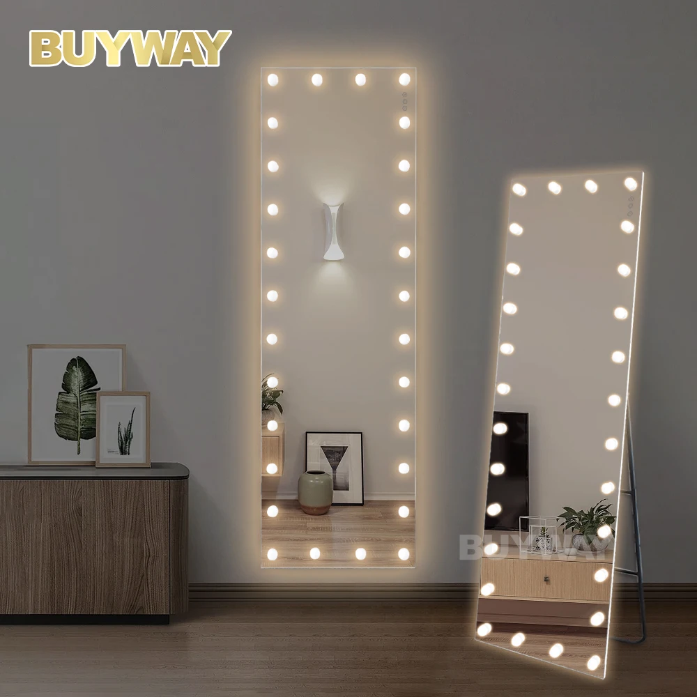 Square Frame Hollywood Led Bedroom Wall Mount Big Large Standing Espejos Dressing Decor Gold Full Body Length Floor Mirror