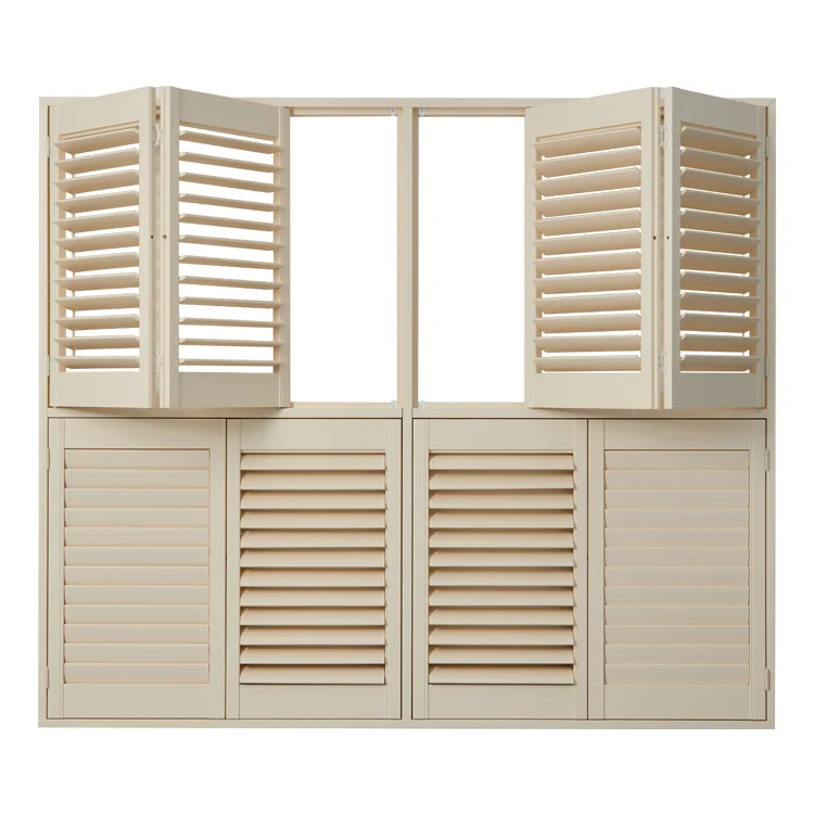 High Quality Tier On Tier Shutter Window Shutter Australia Style Bay Plantation Shutters White Colour Louver