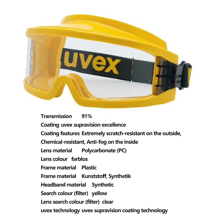 Uvex ultrasonic 9301613 Lentes De Seguridad Chemical Scratch Resistant Anti Fog UV Eye Protection Safety Goggle