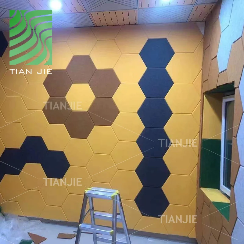Hexagon pet decorated acoustic panel sound absorption