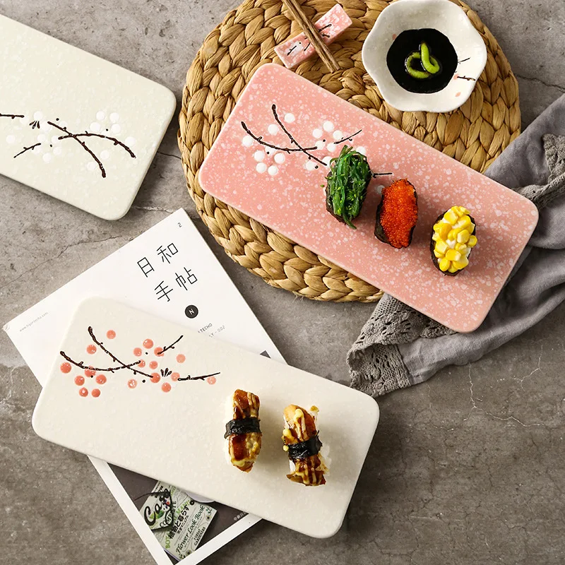 
ceramic tableware restaurant rectangular dessert pad flat plate sushi dish plate 