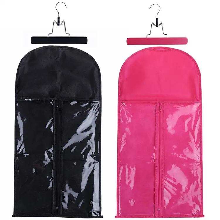 Custom Logo Travel Non-woven Plastic Pvc Package Hair Extension Wig Storage Bag Wig Bags with Zipper