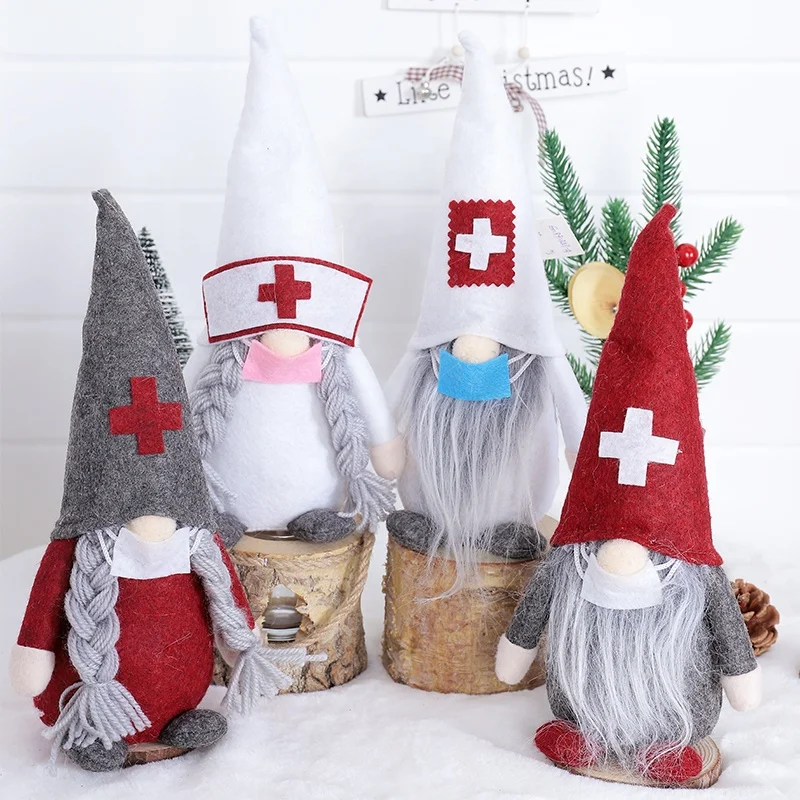 Christmas Faceless Doctor Plush Dolls House Accessories Cartoon Children Soft Stuffed Gnome Dolls