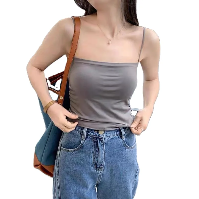
Women Cotton Regular Cup Padded Knitted Thin Tank Top Crop Top Vest 