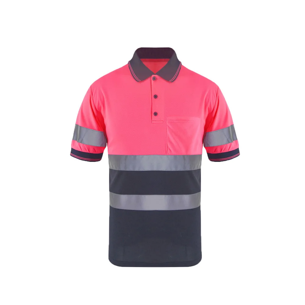 Navy Collar Work Wear High Visibility 2 Tone Polo Reflective Safety T-Shirt