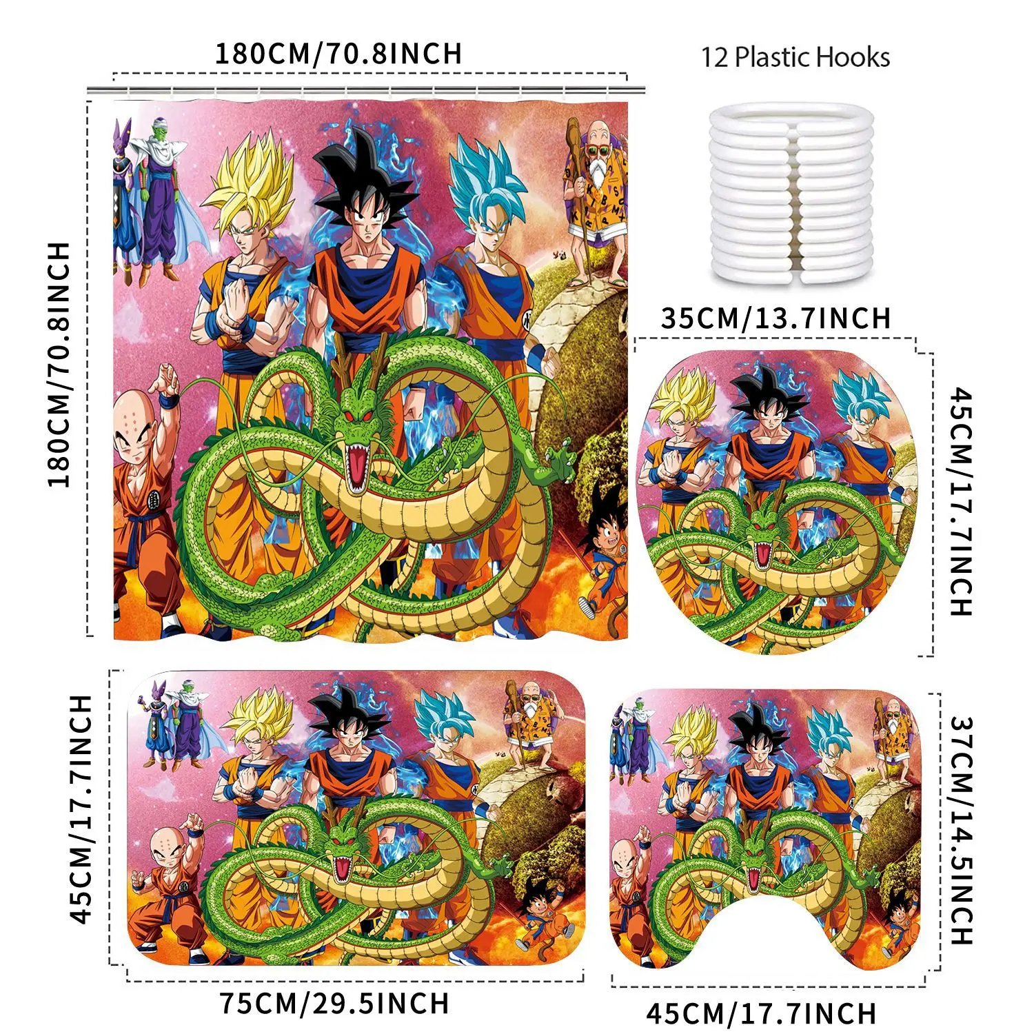 Dragon Ball Goku Anime 3D Shower Curtain Set Home Decor Kids Christmas Gift