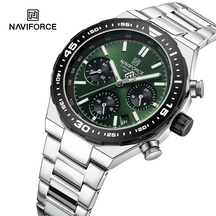 NAVIFORCE 8049 SGNS Chronograph watch for men Luxury Business Stainless Steel Band Quartz wristwatches 30m waterproof