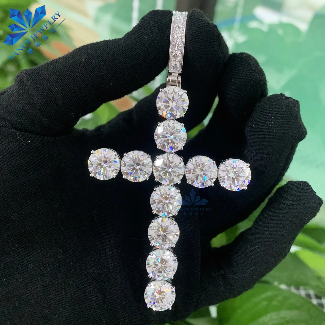 Cheapest Price Hip Hop Pendant 10mm D Color VVS1 Moissanite Cross Pendant Iced Out 925 Sterling Silver Tennis Cross for Men