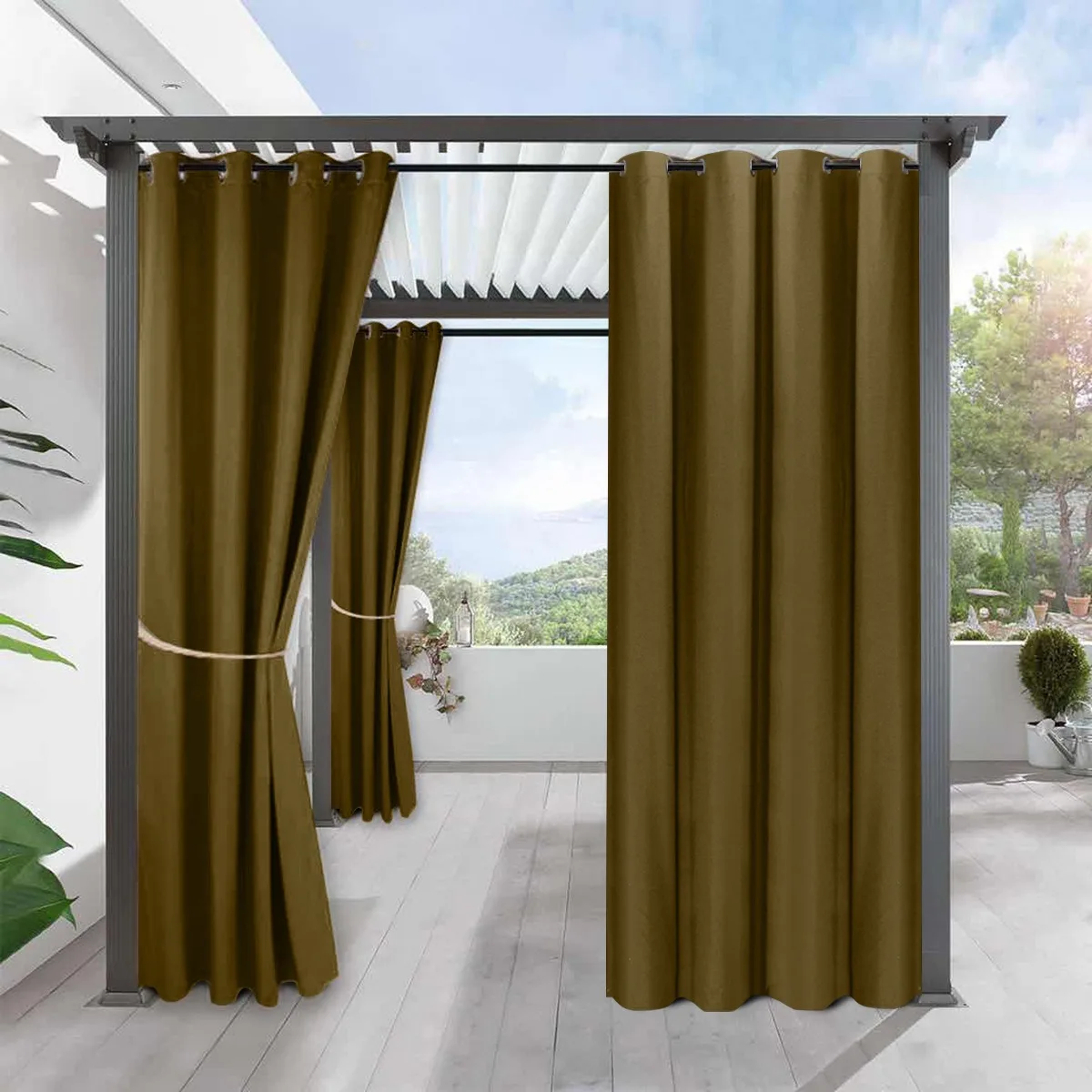 Wholesale Outdoor Lines Waterproof Indoor Outdoor Curtains for Patio Privacy Sun Blocking Grommet Curtain Panel for Gazebo