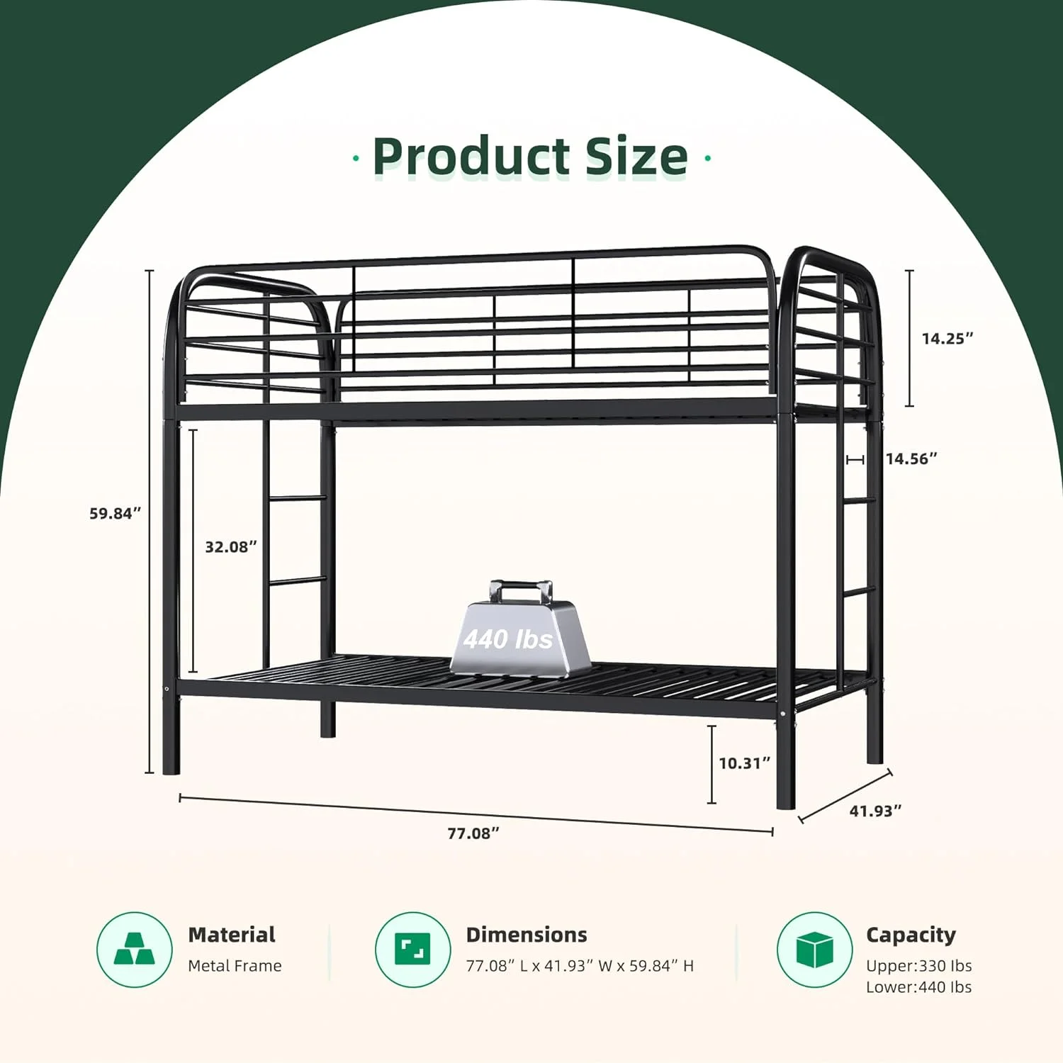 Bunk Bed for Adult Modern Metal Bed Frame Full Size Wrought Iron Bed Frame