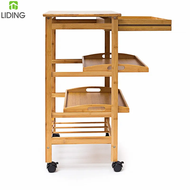 Hot Selling Wooden Bamboo Kitchen Storage Trolley Cart with Drawer