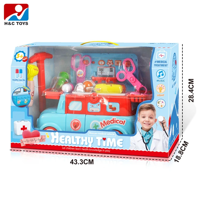 Pretend play doctor car plastic mini medical instruments kits toys kids doctor cart toy HC536692