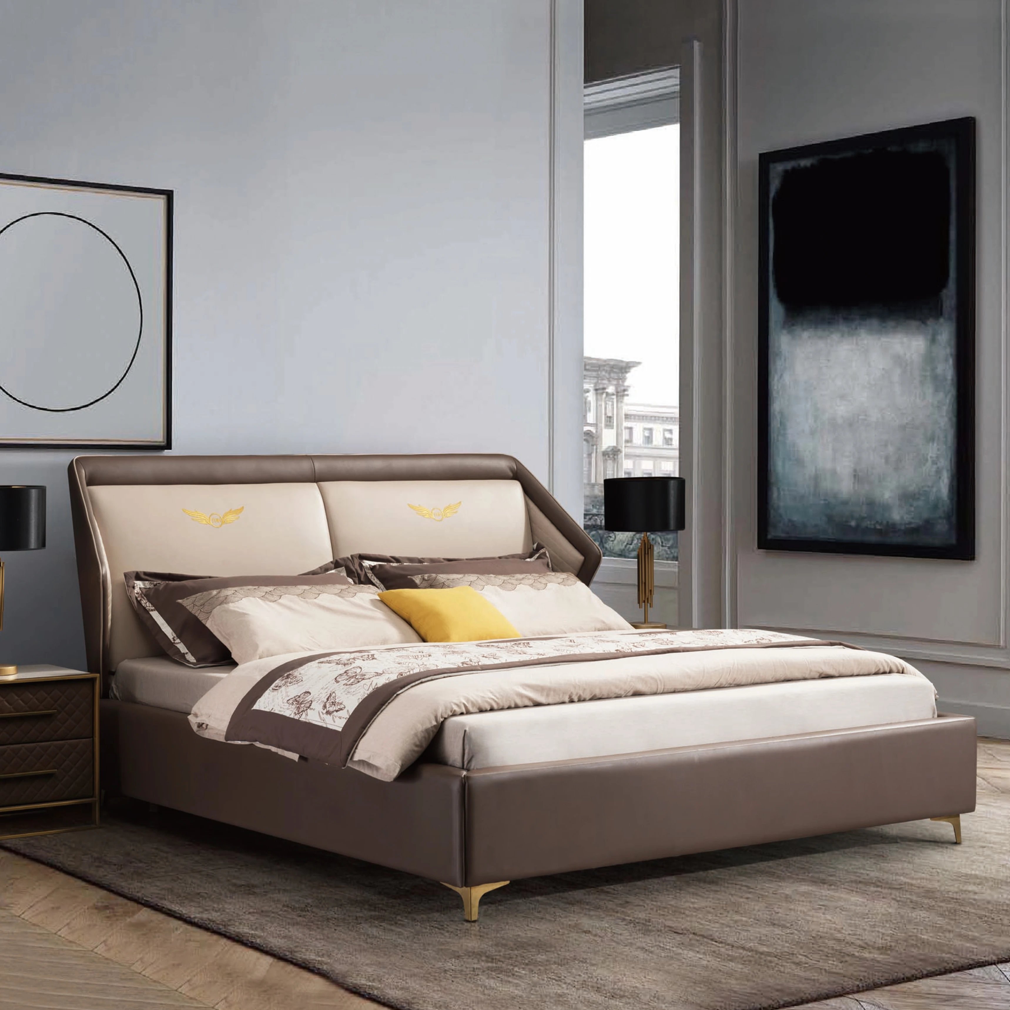 Luxury Customized Hotel Furniture Leather bed Bedroom Furniture Upholstered Bed Modern King Queen Italian Bed