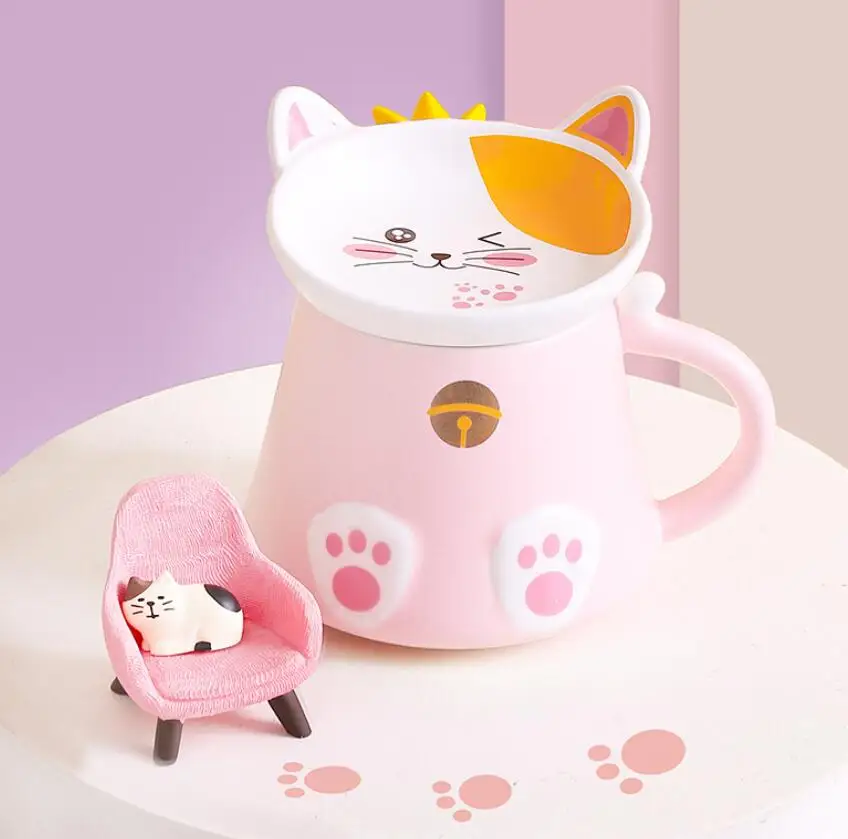 Подарки на день рождения для девочек Набор чашек и блюдца с золотым ободом кофейная кружка мультяшным котом