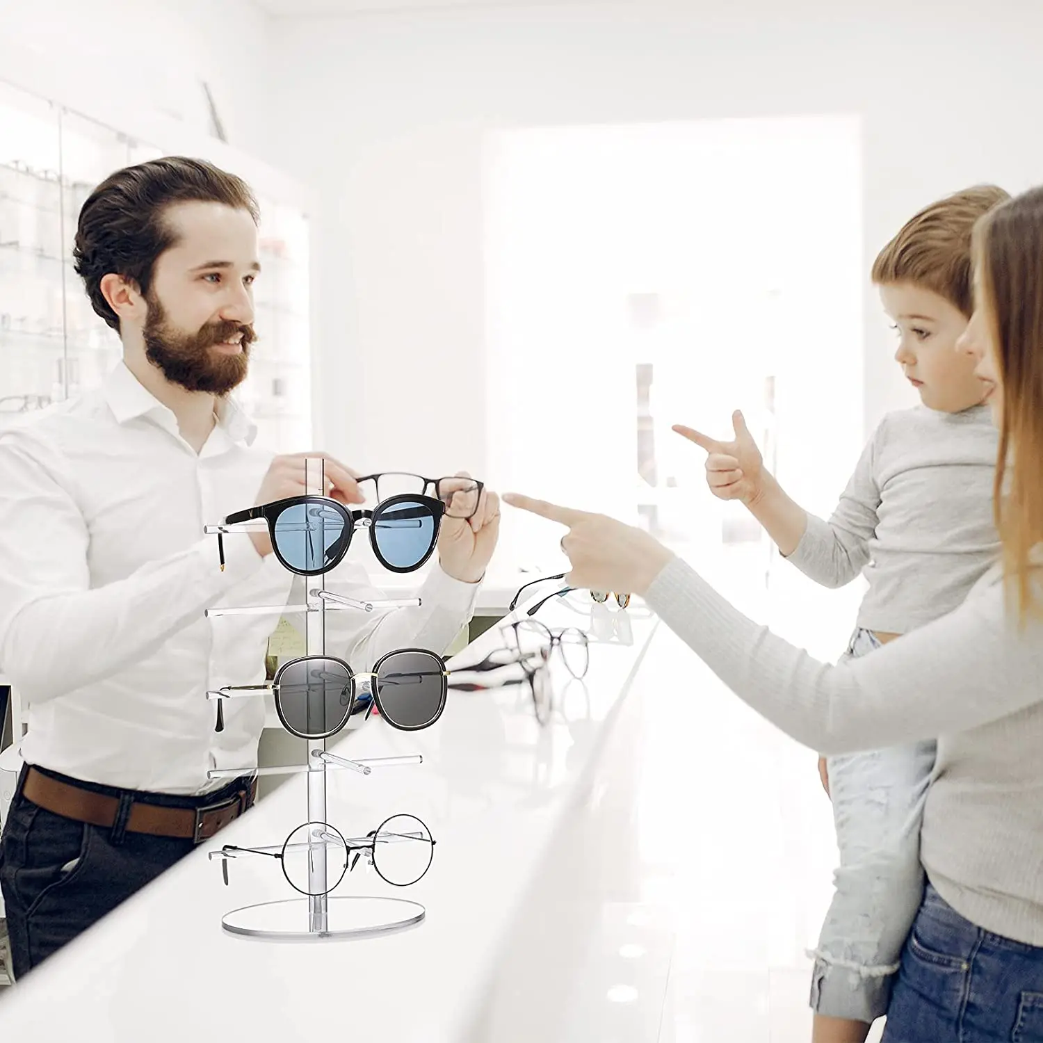 Customized Transparent Acrylic Sunglasses Show Rack Eyeglasses Display Stand Holder For Counter Glasses Shop