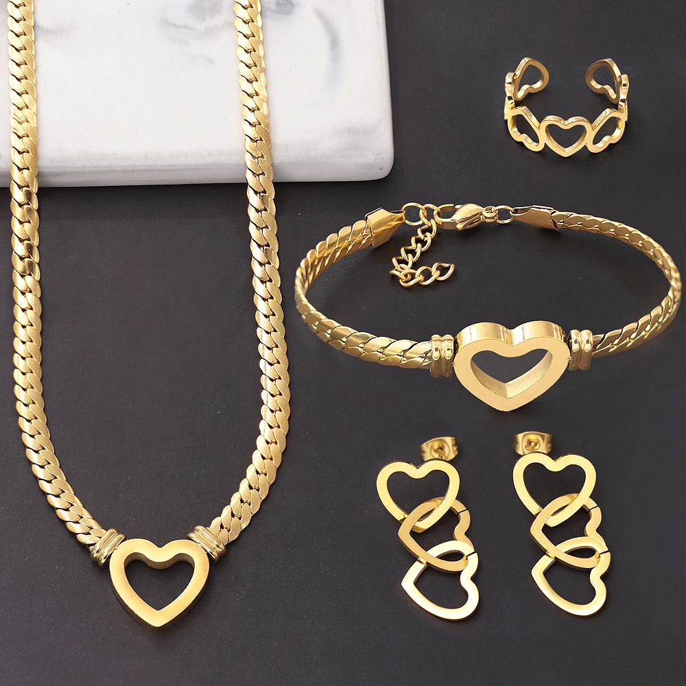 Brand Necklace Jewelry Sets 18K Gold Plated Geometric Chain Collar Heart Necklace Loveliness Jewelry Gift Acero Inoxidable