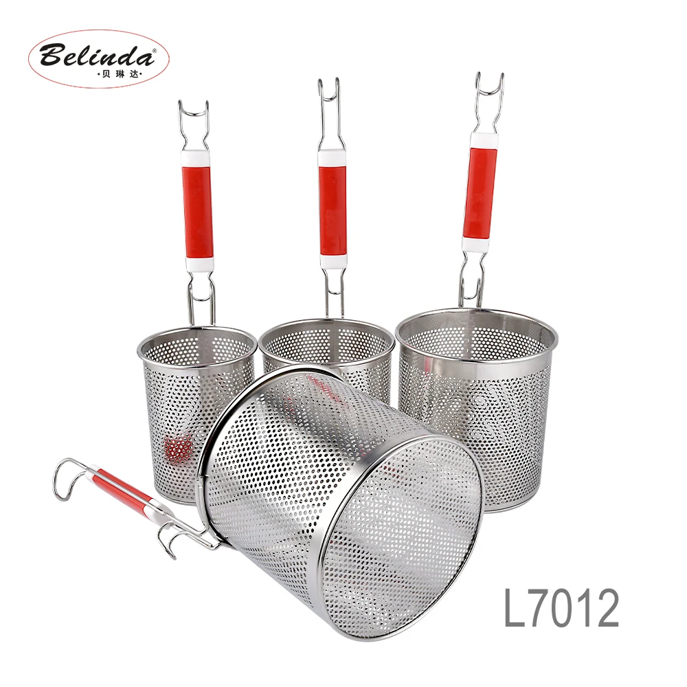 Best selling stainless Steel Strainer Basket With Wooden Handle Fine Mesh Food Skimmer Kitchen Pasta Dumpling Noodle Sieve