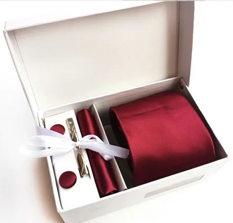 Для мужчин больших размеров для мальчиков галстук носовой платок комплект с высокой горловиной запонки нагрудный платок набор с подарочной коробкой