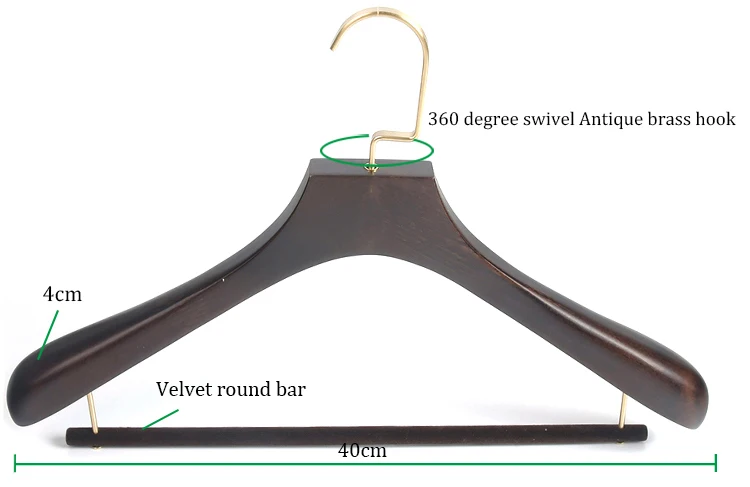 Custom Logo Hanger Classic Flat Head Wooden Coat Hangers with Locked Bar