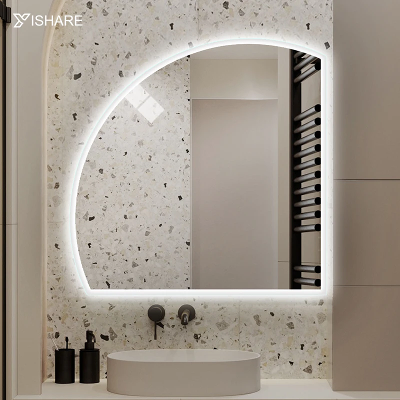 2022 Hot Factory Direct Sale Creative Irregular Shaped Half Round Make Up Led Mirror