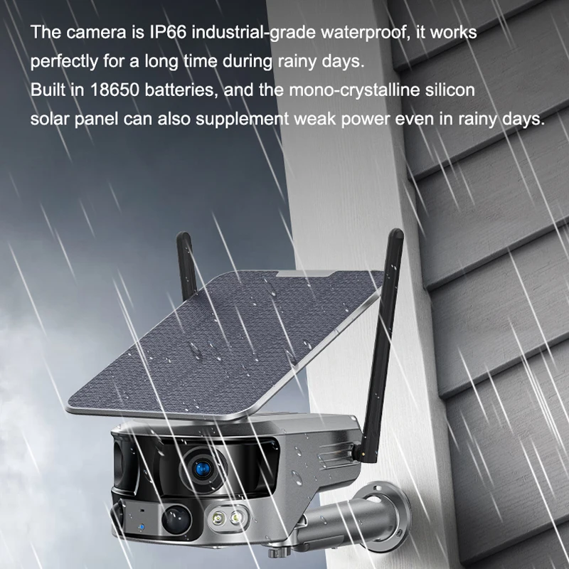 Dual Lens 4G 4K Solar Security Camera 8MP Wireless Outdoor Camera Rechargeable Battery Powered Color Night Vision 2-Way Audio
