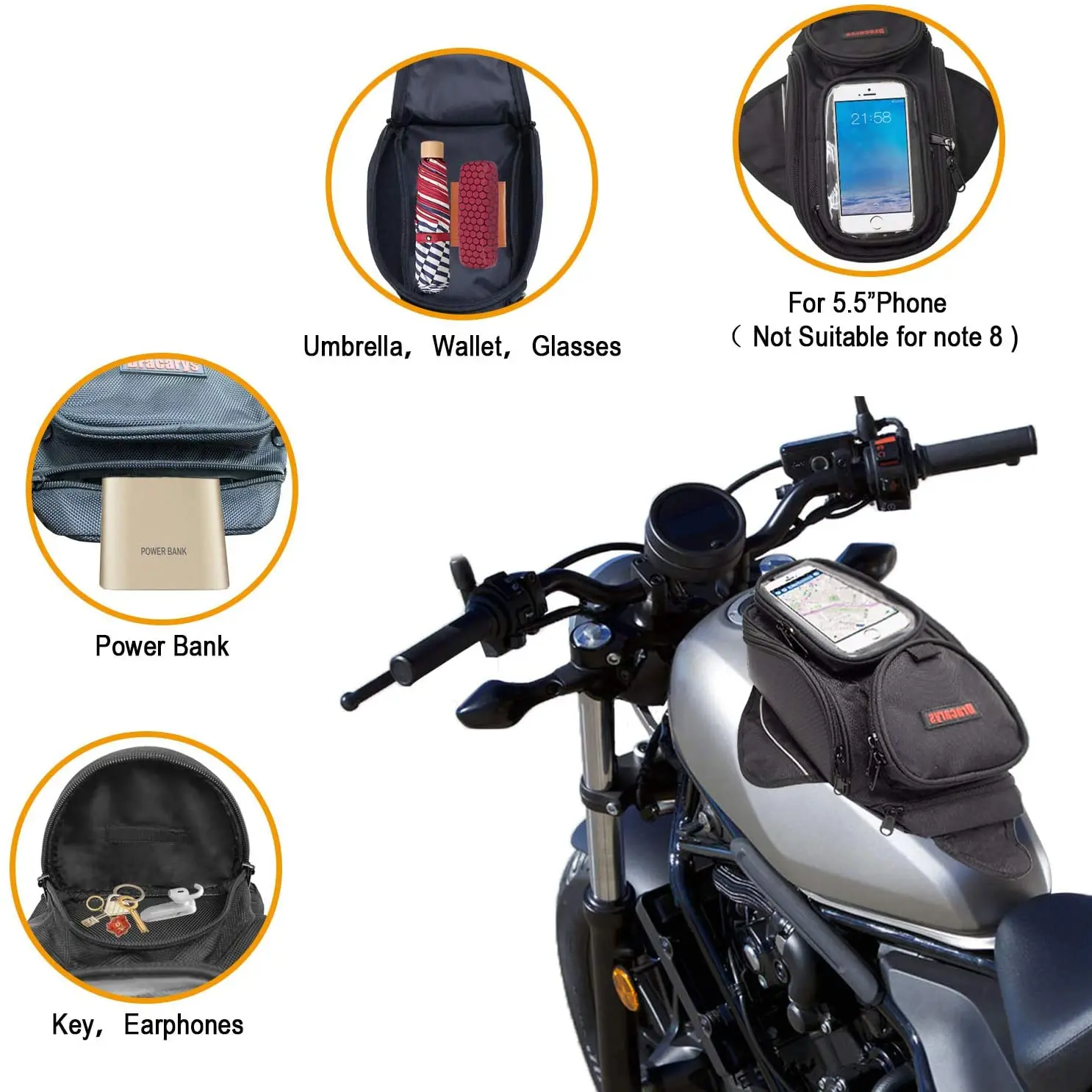 Motorcycle Tank Bag Saddle Black Motorbike Bag Strong Magnetic Bag