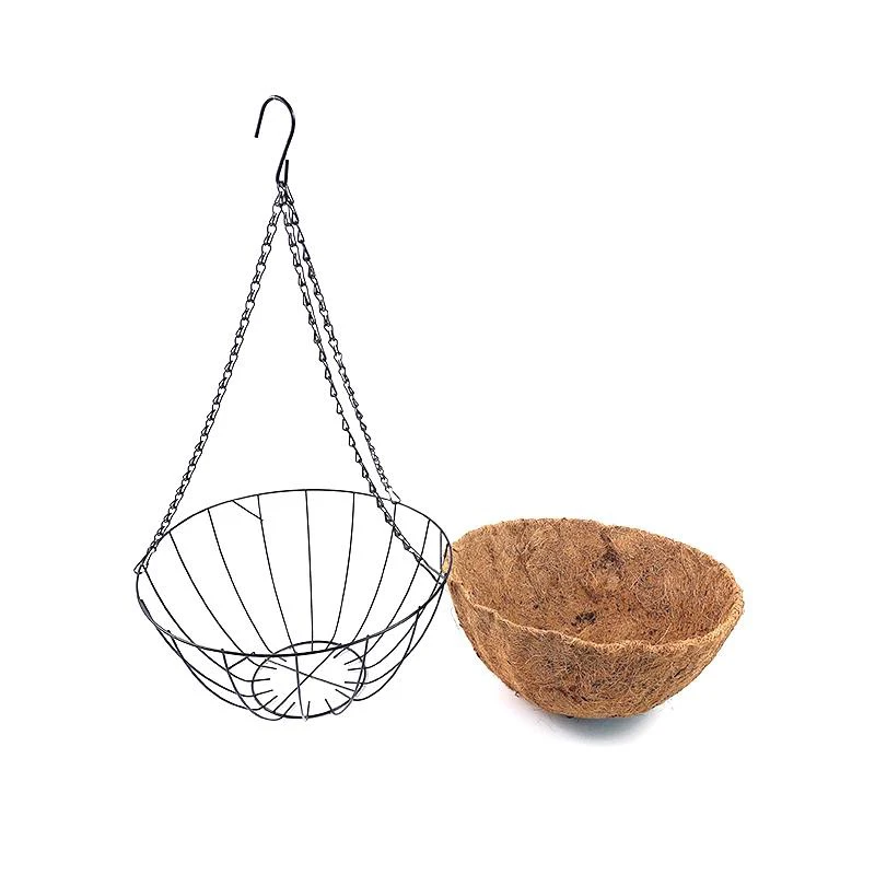 Cheap Wrought Iron Hanging Basket with Coco Liner Metal Wire Hanging Planter 2021 wall hanging basket