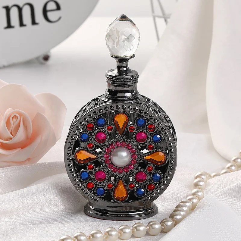 12ml Arabic Dubai Metal Perfume Bottle Glass Essential 0il Attar Refillable Bottles #889