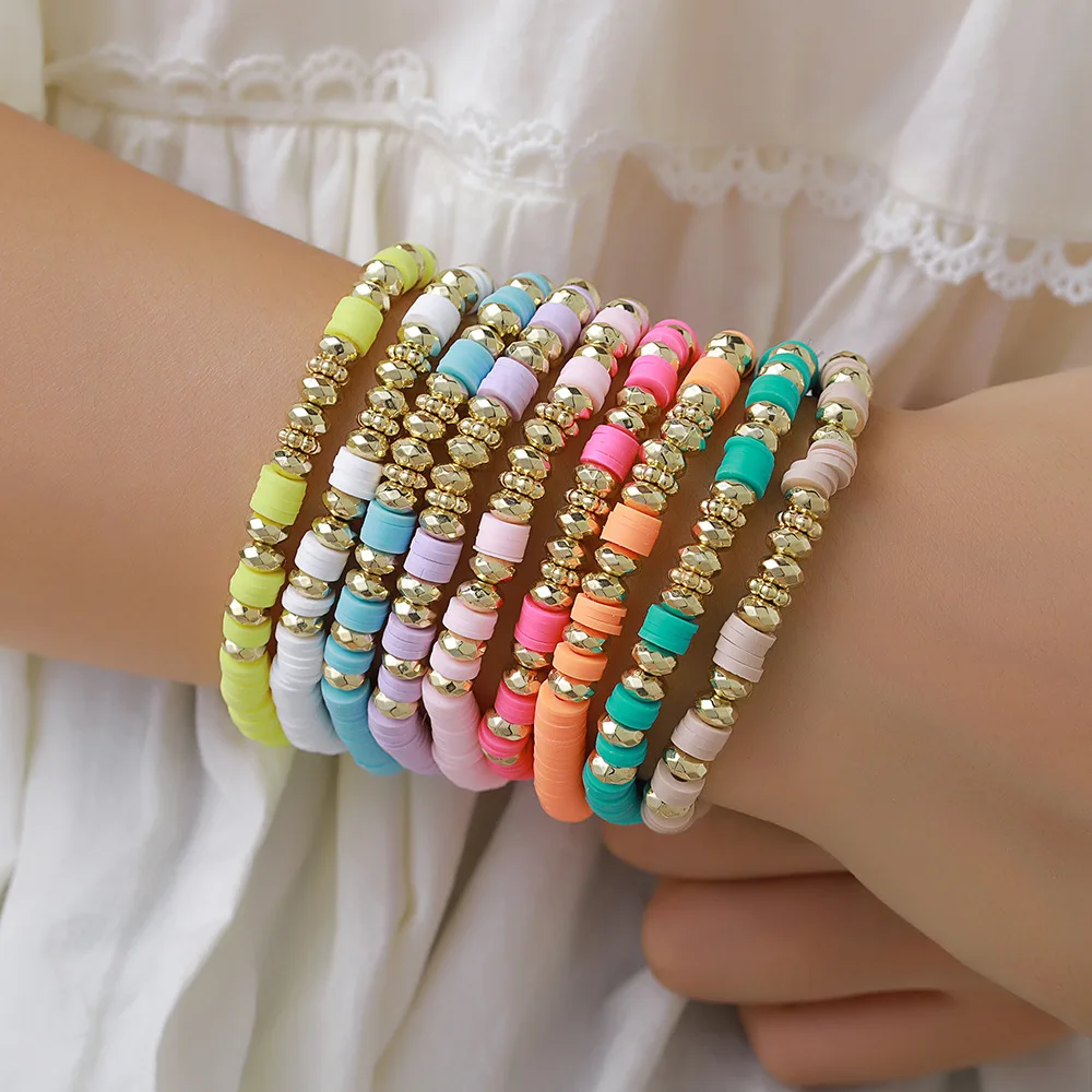 9pcs/set Bohemia Summer Beach Gold CCB Polymer Clay Bracelet Friends Gift Bracelet Set