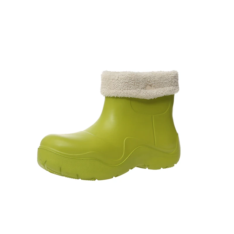 terry fleece inside fur boots jelly ankle eva rain boots woman waterproof fashion ladies shoes with fur