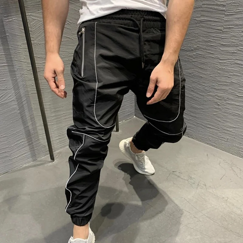 Custom Night Light Shiny Blink Streetwear Men Joggers Trousers Fashion Reflective Cargo Hip Hop Pants