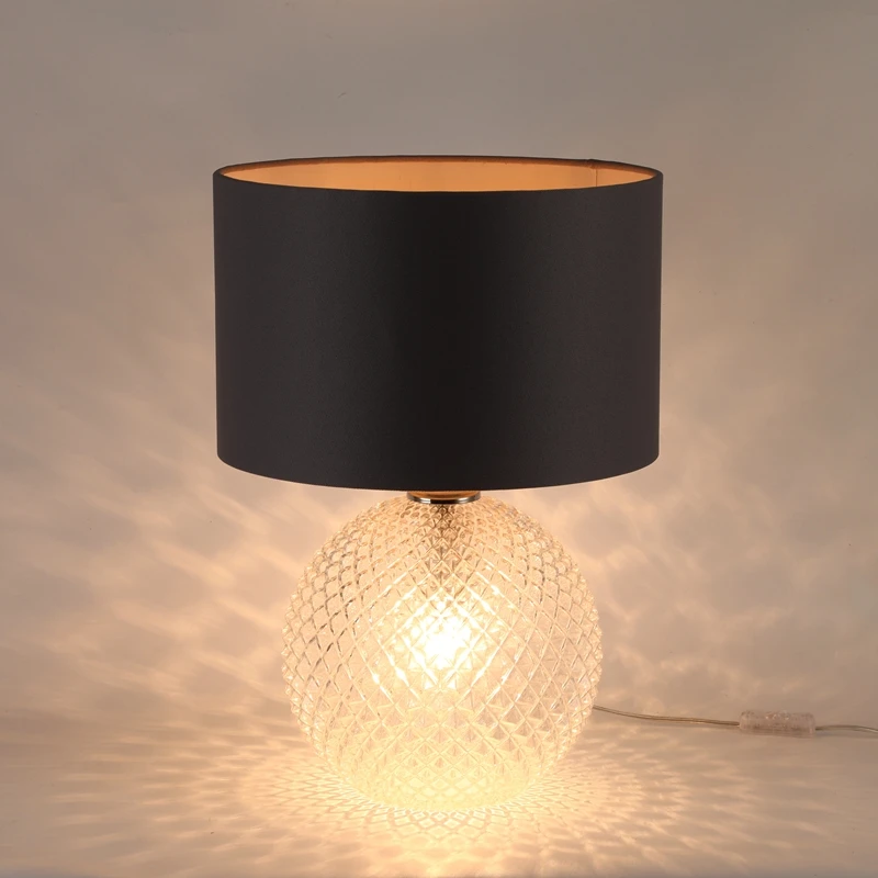 Modern crystal glass round ball  fabric lampshade latest design decorative LED table lamp for hotel living room bedroom decor