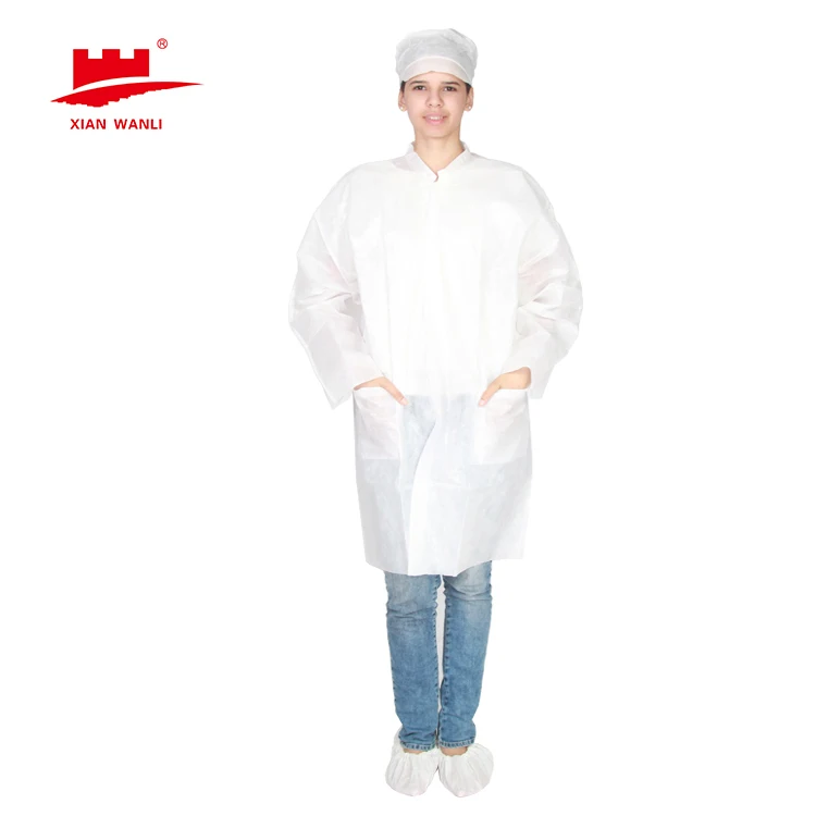 Non Woven Dust Proof SMS/PP/Microporous Lab Coat Button /Vel Cro Lab Coat With Single Collar