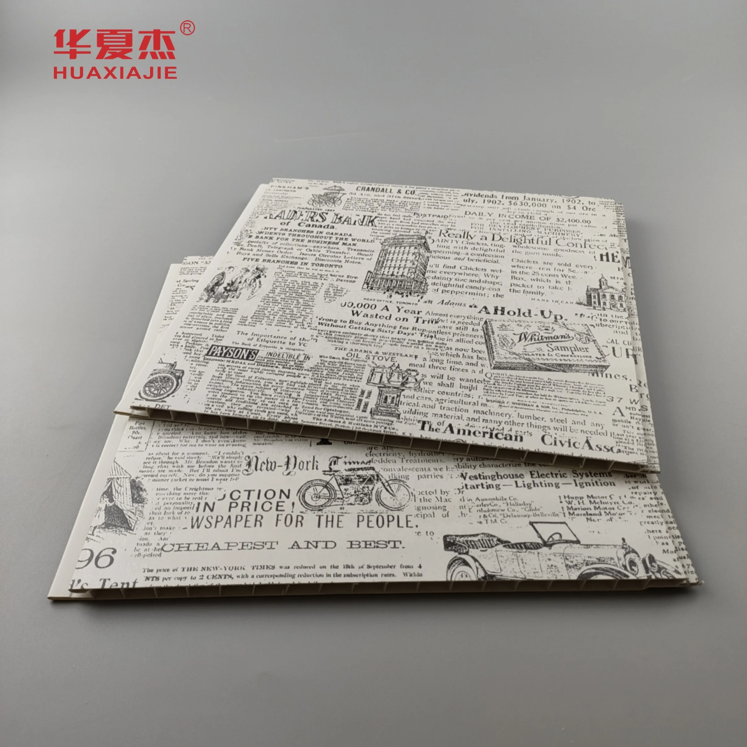 Wholesale laminated classic design pvc wall panel newspaper pattern surface ceiling panels store decoration