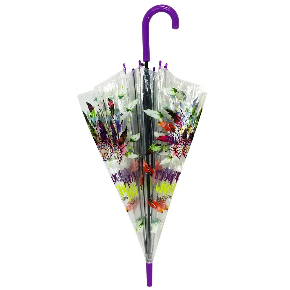 OVIDA Eco-friendly POE Clear Fabric Transparent Umbrella Purple Promotion Umbrella