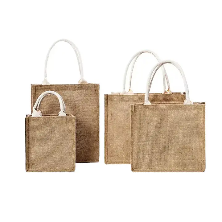 Custom Printed Logo  Strap Plain Grocery Shopping Promotional Hessian Burlap Jute Tote Bag For Advertising