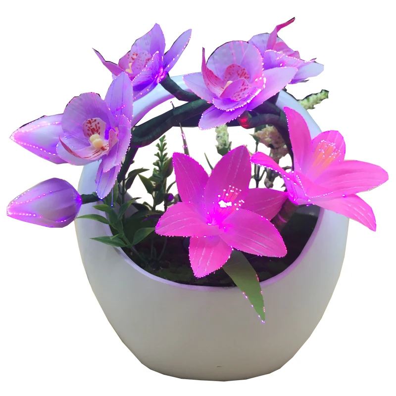 
LED fiber optic flower lamp wedding christmas decoration led lamp holiday lighting lily orchid with basket pot handmade silk 