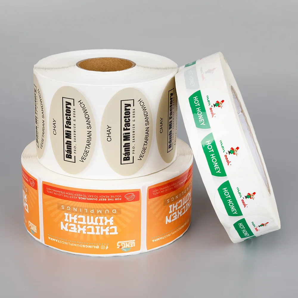 Rectangle New Custom Logo Printed Roll Adhesive Acrylic Carton Sealing Label Stickers for Food Bag Packaging