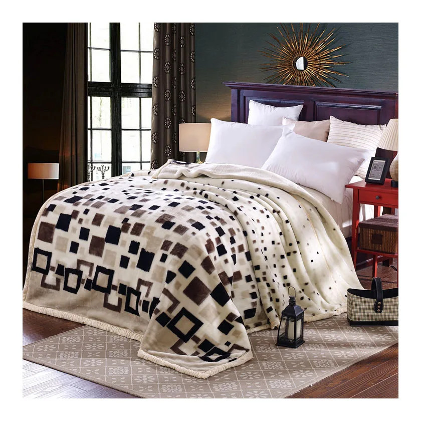Wholesale Multi style 500 GSM thick polyester blanket custom logo mink rachel raschel soft winter blankets for double bed winter