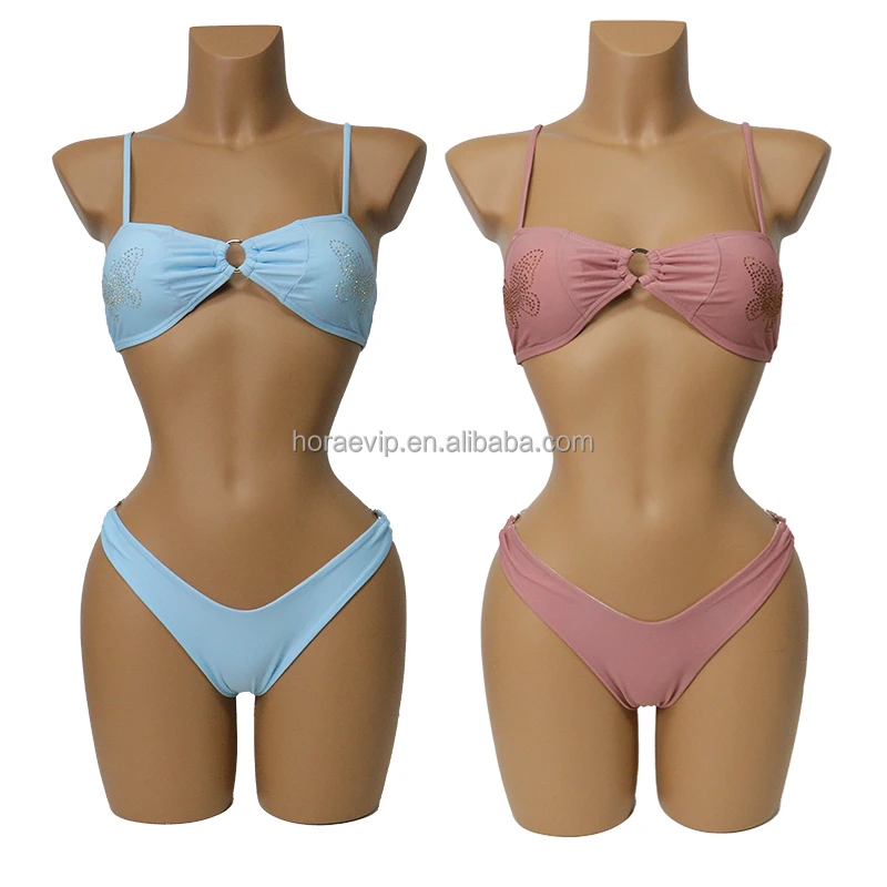 S643 Customize Butterfly Logo Two Piece Swimsuit Set Diamond Crystal Bikini Triangle Beach Wear Rhinestone Swimwear