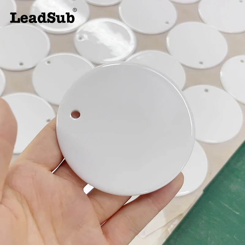 2024 custom logo print sublimable adornos de navidad exterior 7.3cm white blank paintable ceramic ornament for heat press