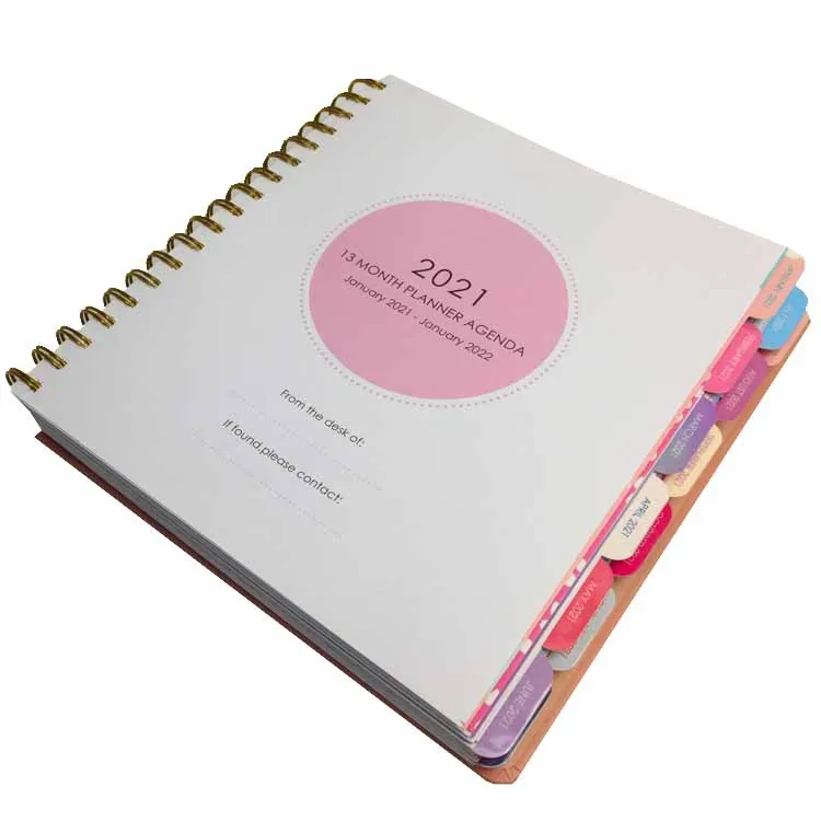 Custom Printing Daily To-do Planner 8.5*11inch Twin-ring Binding Organizer Notebook Business Work Planner with 18 Month Tabs