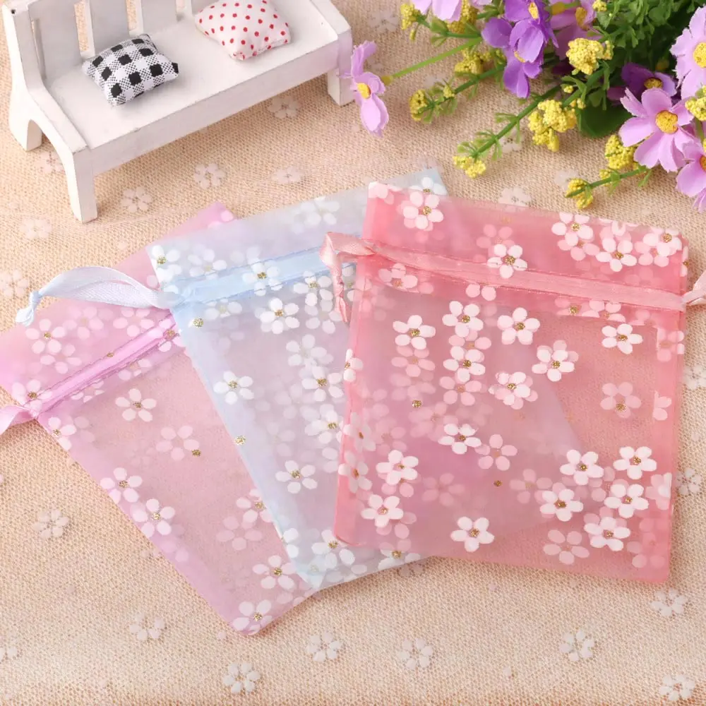 17*23cm High Quality Aromatic Perfume Sweet Flowers Print Organza Drawstring Pouch