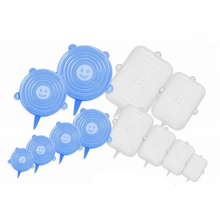 6 прозрачных круглых 6 синих прямоугольных волшебных крышек многоразовые крышки для пищевых продуктов, силиконовая крышка для натяжения крышки