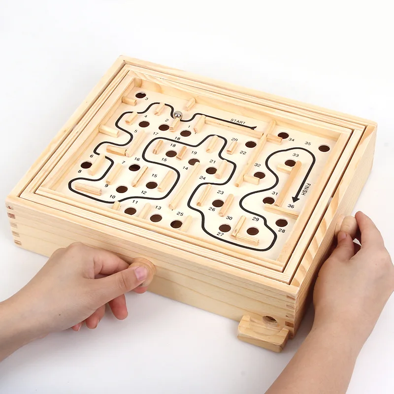 Hot Kids Wooden Toy 3D Puzzle Ball Maze Wood Case Box Fun Brain Hand Challenge Balance Games Educational Toys for Children Adult