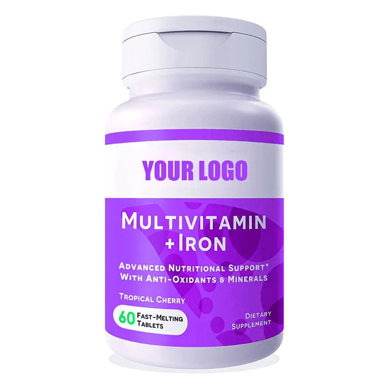Vegan sugar free Natural Cherry Flavor Multivitamin with Iron supplements Sublingual Vitamins Iron Fast Dissolve Tablets