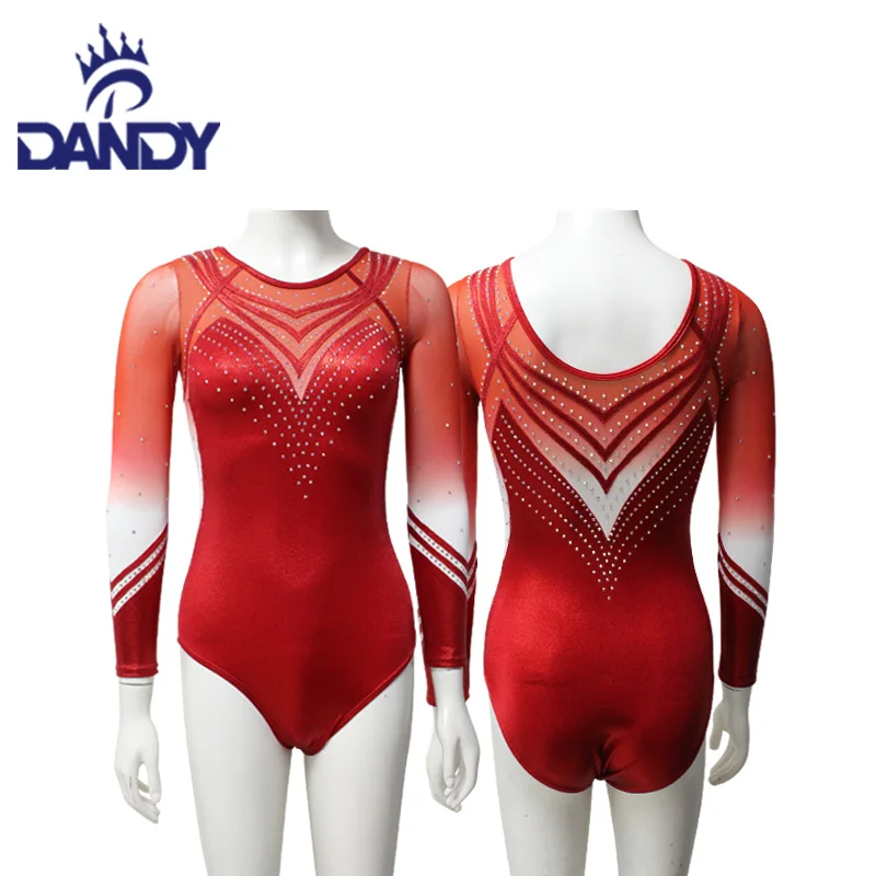 New Stylish Long Sleeves Gymnastic Leotard High Quality Rhinestone Dance Wear