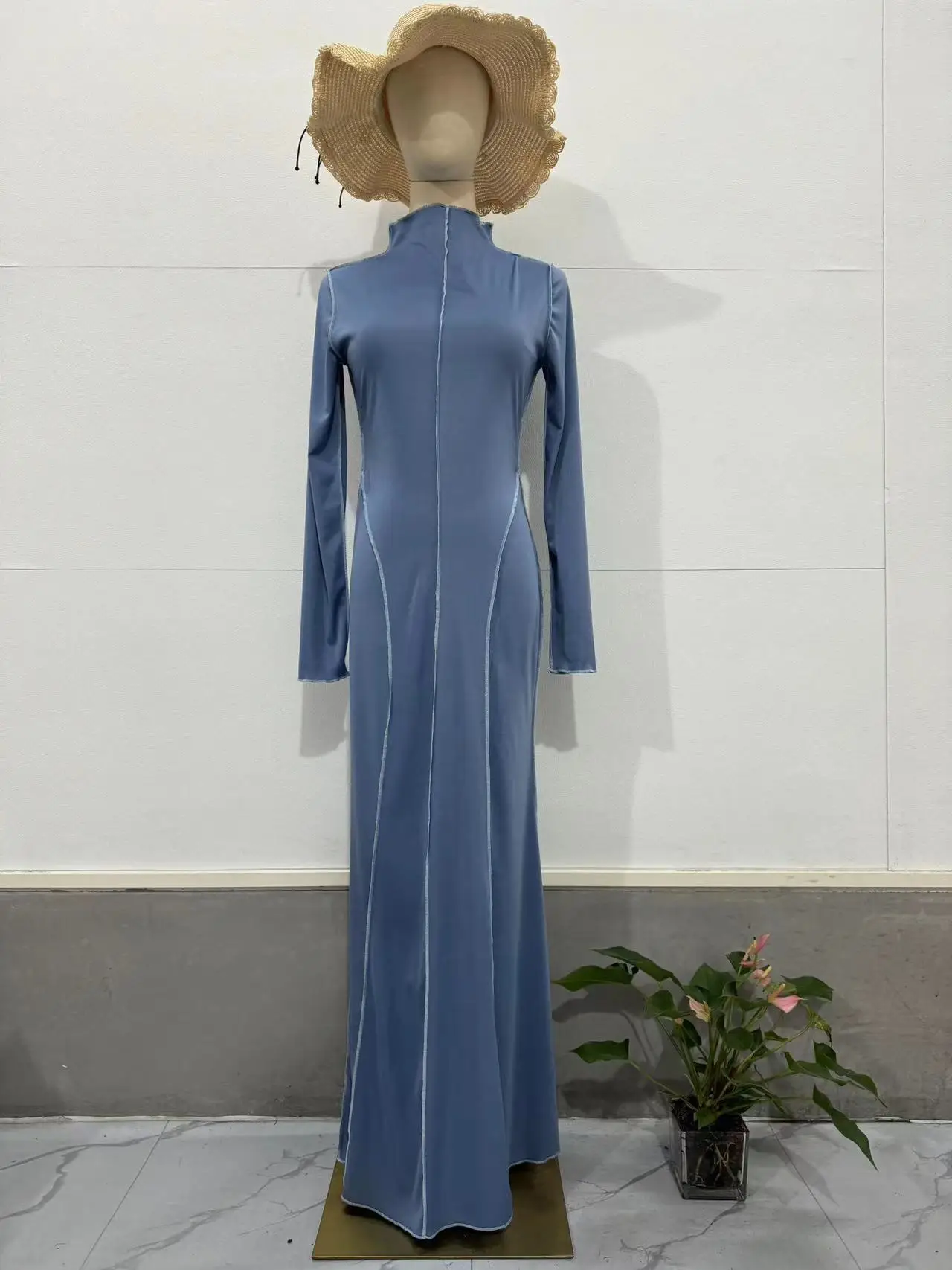 Ribbed Knitted Maxi Dress For Women Autumn Winter Long Sleeve Fashion High Waist Elegant Sexy Party Dress