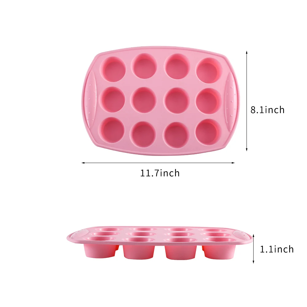 Reusable Top Mini Muffin Pan Silicone  12 Cups Cake Pan for Muffin TinsMicrowave Safe (Pink)
